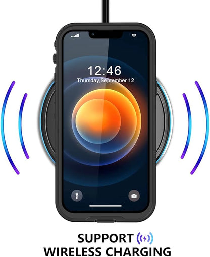 Protebox for iPhone 12 Waterproof Case with Built-in Screen Protector, Shockproof Dustproof Full Body Protective IP68 Waterproof Phone Case for iPhone 12 6.1 inch (Black/Clear)
