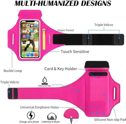 Cell Phone Running Armband with Zipper Pocket Armband Case Running Holder for iPhone 16 Pro Max/15/14 Pro Max/13/12 /11 Pro Max/XS/XR,Galaxy S20 S10,Sweatproof Arm Band with Card/Key Bag