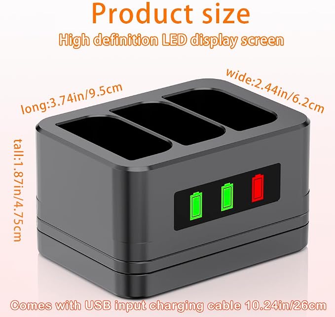 3-Slot Charger/Charging Dock, Suitable for Ring doorbells and Camera Batteries,with LED Display,Compatible with Video Doorbell 2/3/4/3Plus/Spotlight Cam/Peephole Cam