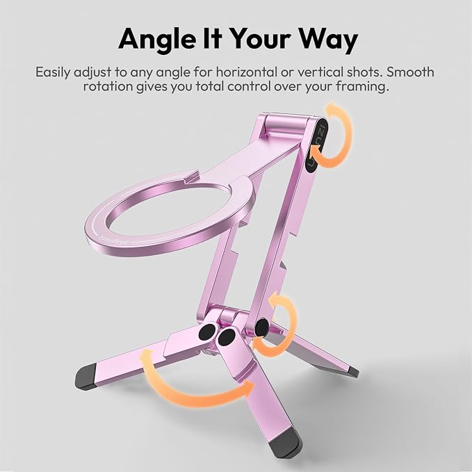 ULANZI MA60 Magnetic Phone Tripod Stand for iPhone - Aluminium Smartphone Mini Tripod Pocket Cell Phone Stand Strong Magnet Quick Mount Compatible with iPhone 16 15 14 13 14 Series, Pink