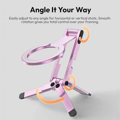 ULANZI MA60 Magnetic Phone Tripod Stand for iPhone - Aluminium Smartphone Mini Tripod Pocket Cell Phone Stand Strong Magnet Quick Mount Compatible with iPhone 16 15 14 13 14 Series, Pink