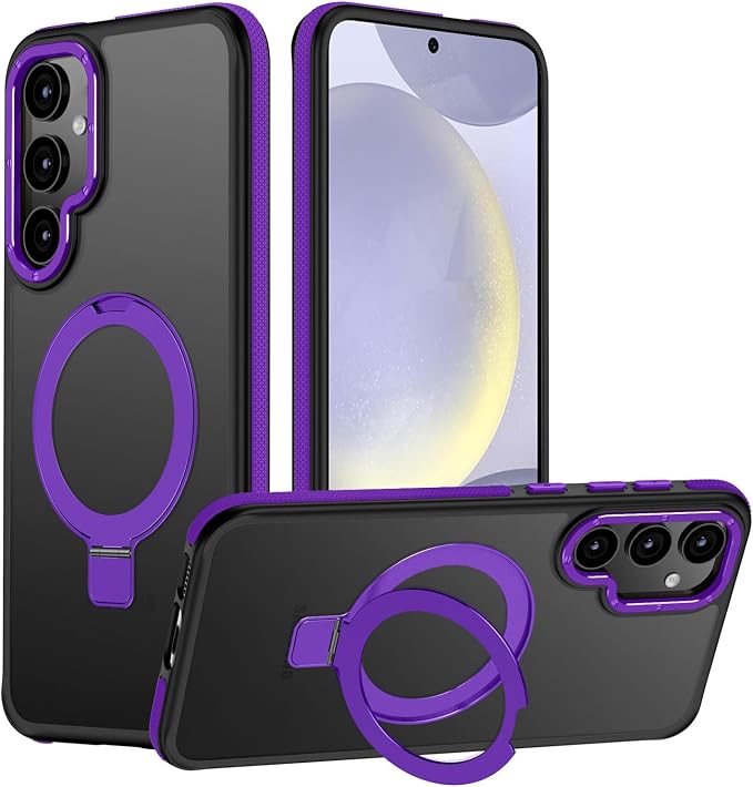 for Samsung Galaxy S24 Case, Magnetic Adjustable Ring Stand [Fit for Magsafe], [Military-Grade Shockproof Protection] Phone Case with Kickstand&Ring Holder (Purple)