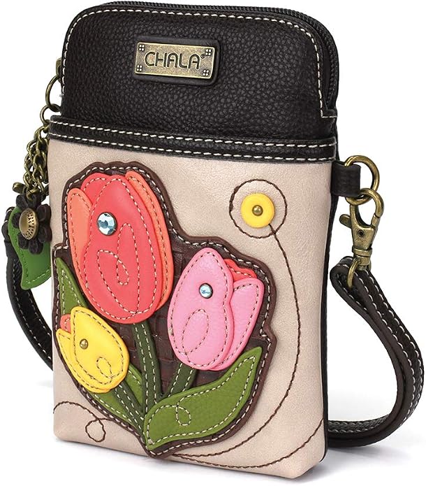 CHALA Plant Life Collection Cell Phone Crossbody Purse-Women PU Leather/Canvas Multicolor Handbag with Adjustable Strap