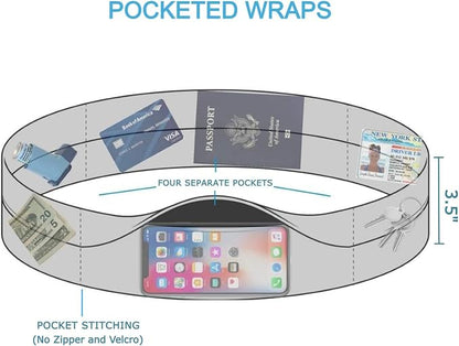 BANDI Pocketed Wraps – Running Waist Belt with Pockets for Phone, Money, Keys & Medical Devices | Secure, No-Bounce Travel & Fitness Belt, for Women and Men, USA Company