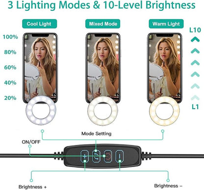 NexiGo 3.5 Inch Dual Selfie Ring Light with Moible Phone & Webcam Holder, 3-Light Modes, 10 Brightness Levels, LED Ringlight with Tripod Stand, for Live Streaming Makeup Video Conference