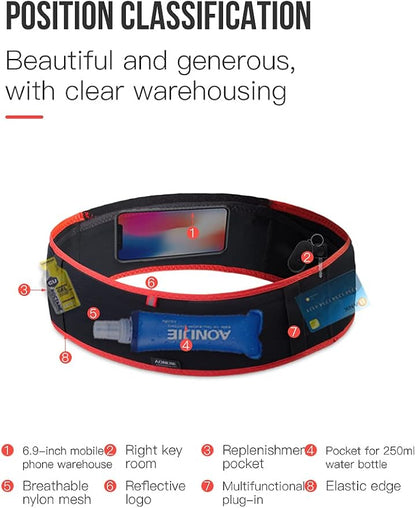 AONIJIE Lovtour Running Belt Waist Pack, Flip Waist Belt,with 250ml Soft Water Bottle Free and Lightweight for Marathon Climbing Jogging Cycling Workout Fitness Mobile Phone Holder