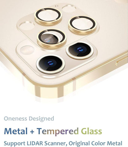 [2 Pack] Tamoria Compatible for iPhone 12 Pro Max Camera Lens Protector Metal Plus Tempered Glass Camera Cover Oneness Design, Support LIDAR Scanner, Explosion-Proof Accessories Gold