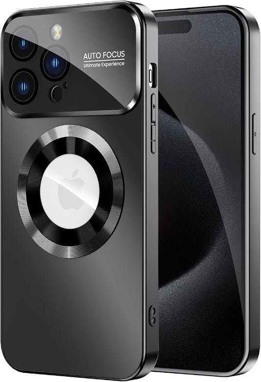 Magnetic for iPhone 15 Pro Max Case, Compatible with MagSafe, Built-in Camera Lens Protector, Logo View, Military Grade Drop Proof Phone Cover, Black
