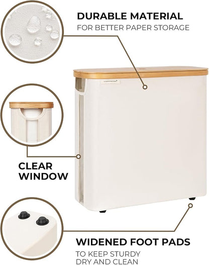 StorageWorks Large Toilet Paper Storage with Bamboo Lid, Toilet Paper Holder Basket for Up to 12 Mega or 16 Regular Size Rolls, Paper Storage Baskets for Bathroom, Beige, 1 Pack