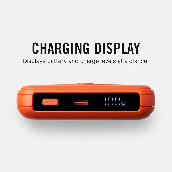 Ridge Magnetic Power Bank Fast Charging - Compatible with MagSafe - Portable Charger Power Bank - with Built in Cable and Wireless Charging, 5-in-1 Charging & Magnetic Attachment (Basecamp Orange)
