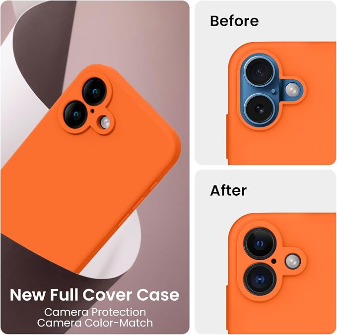 FireNova Designed for iPhone 16 Case, Silicone Upgraded [Camera Protection] Phone Case, Soft Anti-Scratch Microfiber Lining Inside, 6.1 inch, Neon Orange