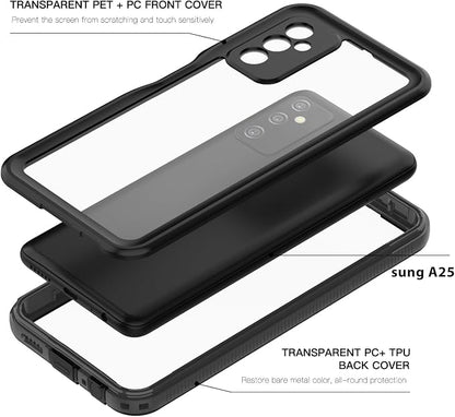 Hualele Galaxy A25 5G Case Waterproof, Built in Lens & Screen Protector Rugged Full Body Heavy Duty Protective Shockproof IP68 Underwater Case for Samsung Galaxy A25 Black