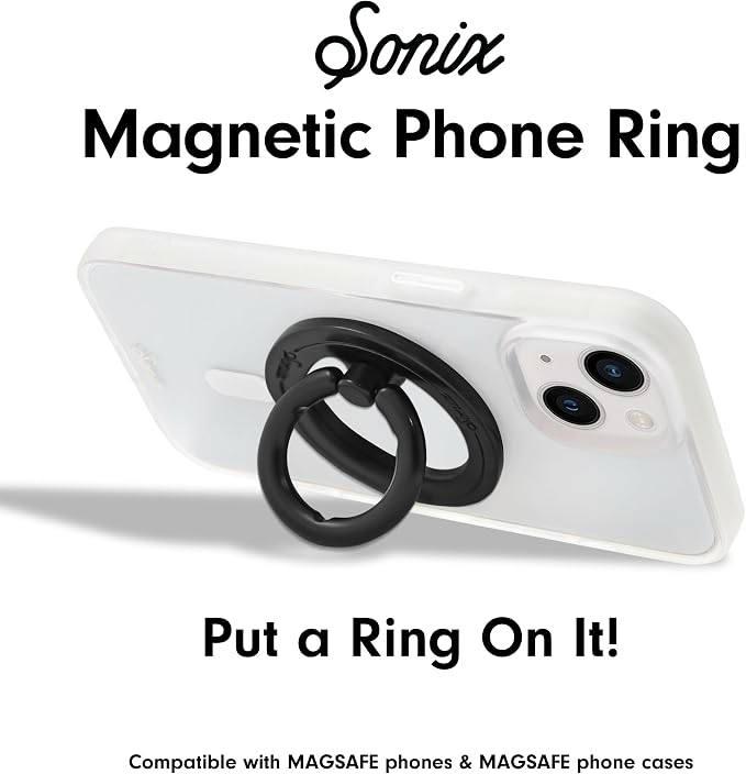 Sonix Magnetic Phone Grip and Phone Ring Holder - Compatible with MagSafe - Rotatable Kickstand and Phone Holder for iPhone 16, 15, 14, 13, 12 Series - Matte Black