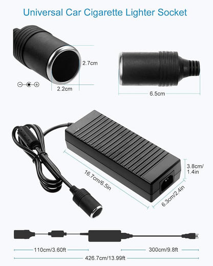ALITOVE 110V to 12V Converter 12V 10A 13.5FT AC to DC Converter Car Cigarette Lighter Adapter to Wall Plug for Car Vacuum Cleaner,Portable Cooler Warmer,Air Pump and Other Car Devices Under 120W