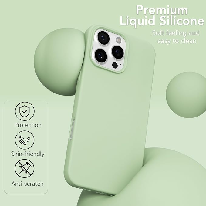 for iPhone 16 Pro Case Silicone Compatible with Magsafe Case, Ultra Slim Thin Magnetic Phone Cases Mag Safe, Cute Soft Rubber Gel TPU Matte Plain Wireless Charging Cover for Women, Sage Green