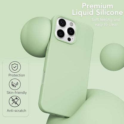 for iPhone 16 Pro Case Silicone Compatible with Magsafe Case, Ultra Slim Thin Magnetic Phone Cases Mag Safe, Cute Soft Rubber Gel TPU Matte Plain Wireless Charging Cover for Women, Sage Green