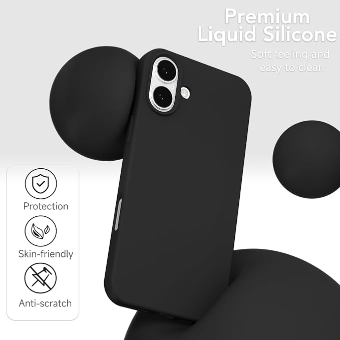 for iPhone 16 Case Silicone Compatible with Magsafe Case, Ultra Slim Thin Magnetic Phone Cases Mag Safe, Cute Soft Rubber Gel TPU Matte Plain Wireless Charging Cover for Women, Black