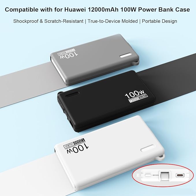 Soft Silicone Case for Huawei 12000mAh 100WW Power Bank Dustproof Protective Shockproof Power Bank Case Sleeve Protective Cover Accessories (White)