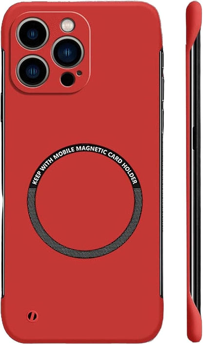 Ultra Thin Hard Pc Magnetic Frameless Case, Compatible with Magsafe and Wireless Charging, for iPhone 16/15/14/13/12/11ProMax (Red,for iPhone 13Pro)