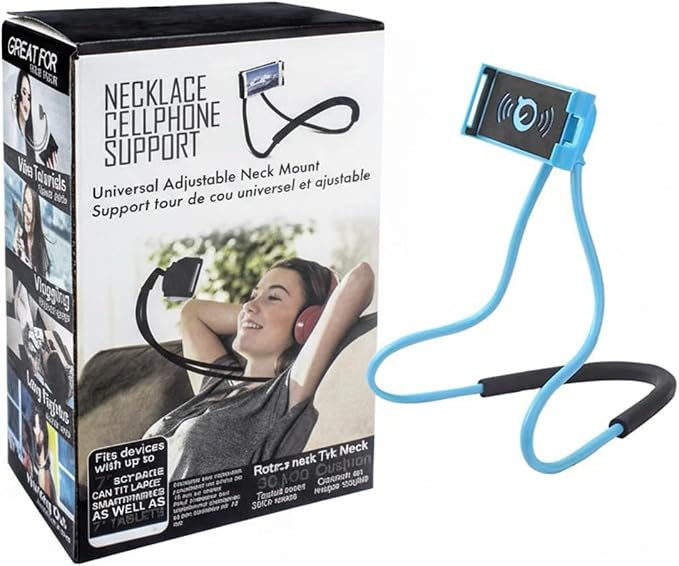 Lazy Neck Phone Holder, Around The Neck Phone Holder for Hands-Free Mobile Phone Holder on Bed/Tableb, 27.6'' Length for 4.7''-6.7'' Size (Blue)