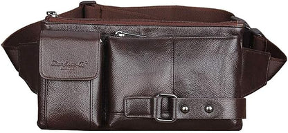 Hebetag Leather Waist Bag Fanny Pack for Men Hip Bum Belt Waist Purse Travel Hiking Walking Cell Phone Pouch Sling Chest Daypack, Coffee