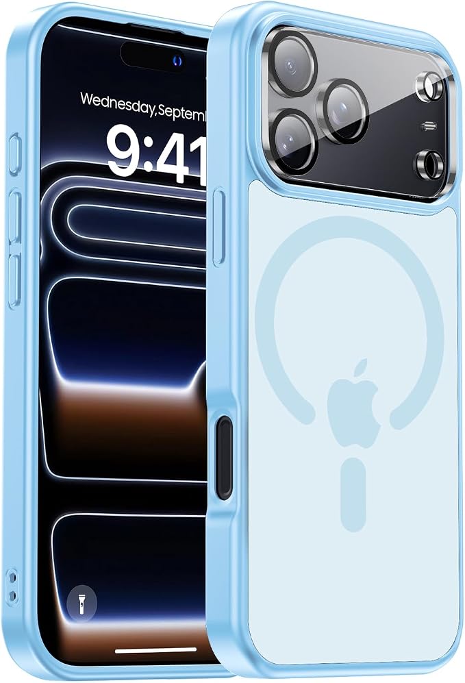 Strong Magnetic for iPhone 17 Pro Case with Camera Lens Protector [ Military-Grade Protection] Compatible with MagSafe Shockproof Slim Thin Cover case for iPhone 17 Pro 6.3 inch, Light Blue