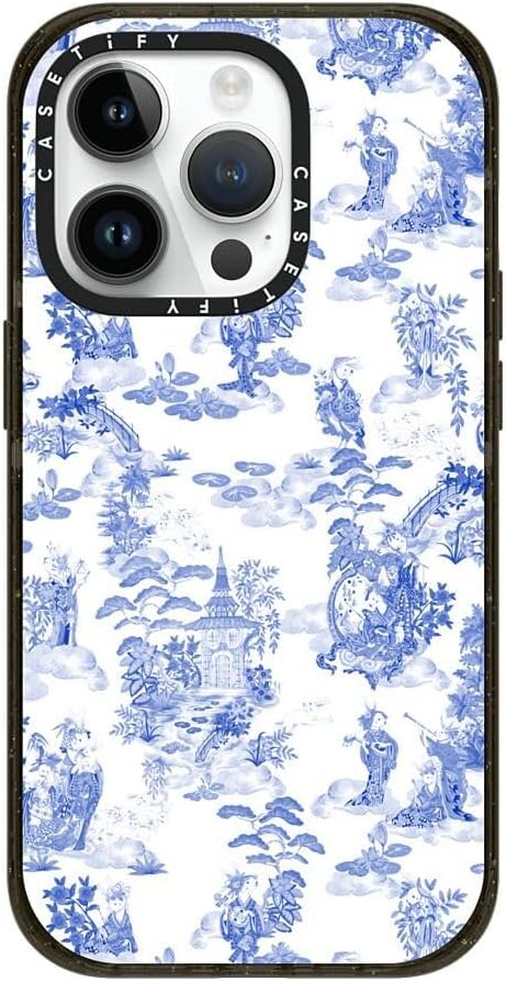CASETiFY Impact iPhone 14 Pro Case [4X Military Grade Drop Tested / 8.2ft Drop Protection/Compatible with Magsafe] - Moon Caravan Toile by Phannapast - Clear Black