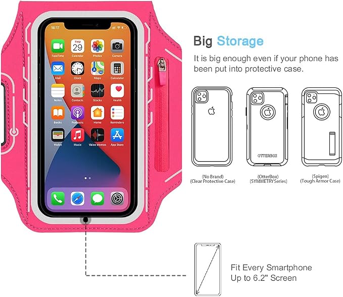 Armband for iPhone 17 16 15 14 13 12 Pro with Airpods Holder, Gym Workouts Running Arm Band (Rosy)