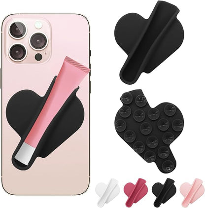 Heart Shape Suction Cup Phone Case Lip Gloss Holder,Lip Gloss Holder Can be Repeatedly Disassembled and Assembled for Most Phone Models(Black)