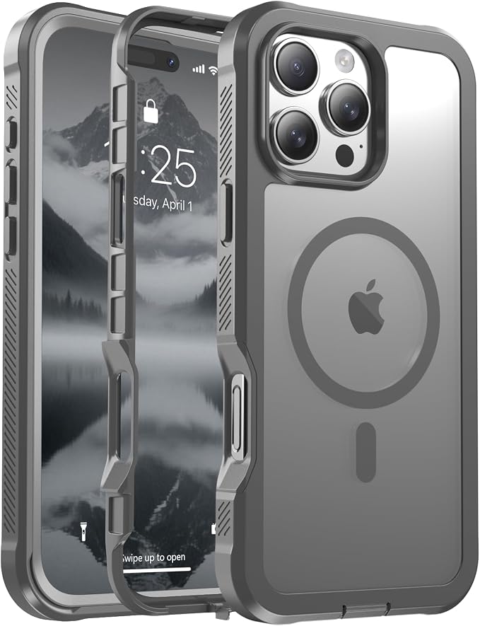 jaroco Magnetic for iPhone 16 Pro Max Case, [Compatible with MagSafe][Military Grade Drop Protection][Heavy Duty Protection][Non-Slip][Shockproof] 2-Layer Durable Bumper Phone Case 6.9''-Gray