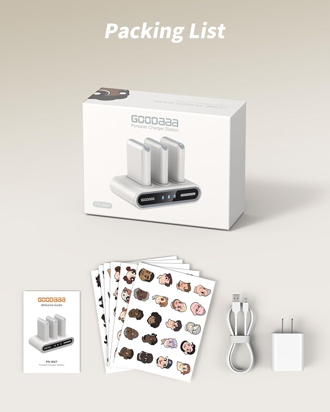 GOODaaa Portable Charger, 3-Pack 10000mAh Slim Power Bank Built in Cables, 3 Outputs 1 Inputs Family Power Hub for All Mobile Devices, Charging Station Set Includes 140 DlY Stickers, for Home,Office