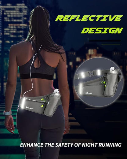 Running Belt, Waterproof Hydration Belt with Water Bottle Holder Hiking Walking Waist Pack Reflective Adjustable Fanny Pack Compatible for Phone Waistband Outdoor