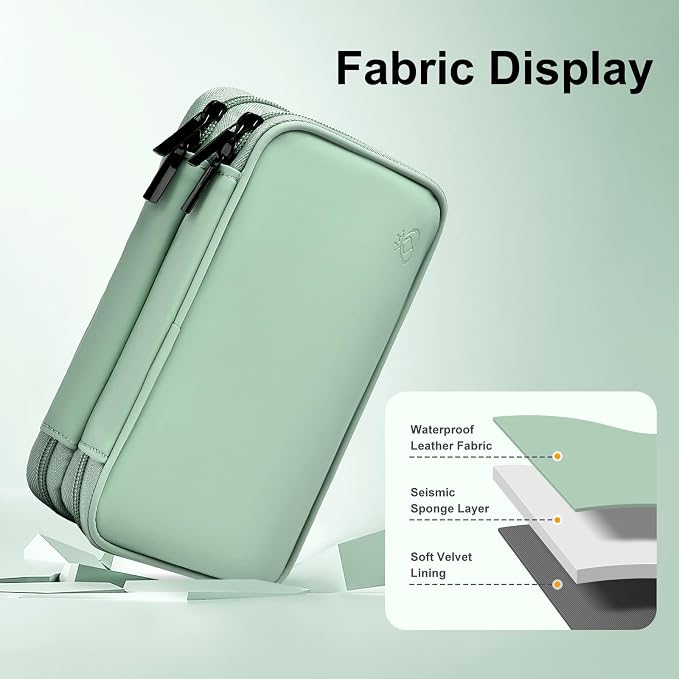 Portable Charger Organizer Travel Case Shockproof Power Bank Bag for Anker/Jackery/RAV/20000mAh Power Bank Leather Waterproof Electronic Case for PowerCore (Light Green, Double Layer)