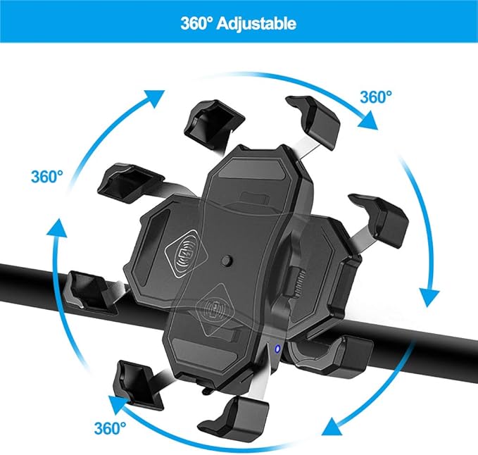 iMESTOU Motorcycle Wireless 15W Qi/USB Quick Charger 3.0 Phone Holder 2 in 1 Mount on 22-32mm Handlebar or Rear-View Mirror Fast Charging for 3.5-6.8 inch Cellphones