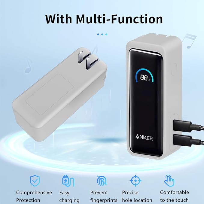 NOUKAJU Case for Anker Prime Power Bank 9600mAh 65W Output Silicone Protective Cover, Drop-Proof,Scratch-Proof,Shock-Proof,Protective Case for Anker Prime Power Bank 9600mAh(White)