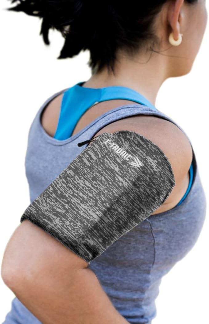E Tronic Edge Phone Holder for Running, Cell Phone Arm Bands with Reflective Logo, Phone Strap Armband Fits iPhone and Android, Use for Running, Walking, Hiking and Biking, Gray, Small