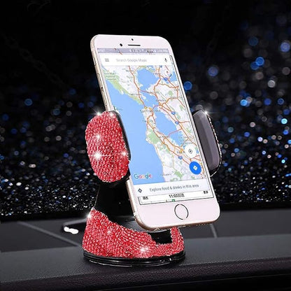 SUNCARACCL Bling Car Phone Holder, 360°Adjustable Crystal Auto Phone Mount Universal Rhinestone Car Stand Phone Holder Car Accessories for Windshield Dashboard and Air Outlet (Red)