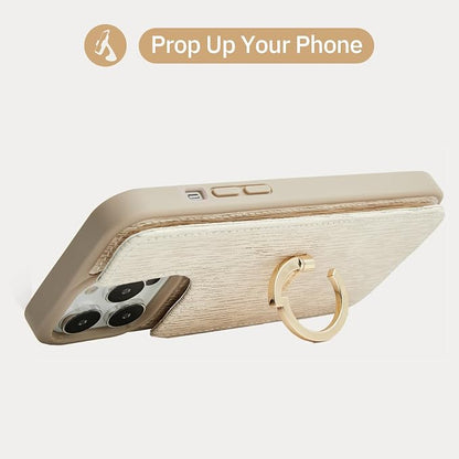 CUSTYPE for iPhone 13 Pro Wallet Case with Card Holder, Bling Leather Case with Ring Holder Kickstand Card Slots for Women and Men for iPhone 13Pro 6.1"-Nude