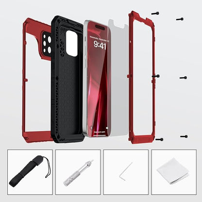 Mitywah Waterproof Case for iPhone 14 Pro Max, Heavy Duty Shockproof Case with Built-in Screen Protector, Full Body Underwater Protective Metal Case 6.7 inch, Red