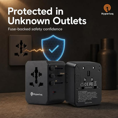 Compact Travel Adapter Europe & Power adapters for International Travel, UK, US, EU and 200+ Countries with Fast USB-C & USB-A Charging
