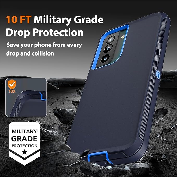 for Samsung Galaxy S21 FE Case with 2Pcs Screen Protector and 1Pcs Camera Lens Protector, Military Grade Heavy Duty Shockproof/Drop Proof/Dust Proof Case (Navy Blue)