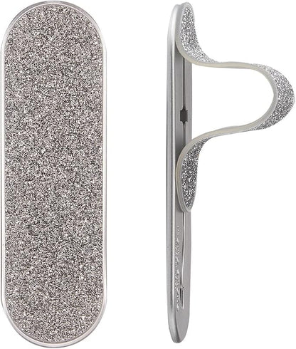 Momostick Flatstick, Cell Phone Finger Grip Strap Holder for Hand, Cell Phone Stand, New Slim Finger Loop Selfie Grip Compatible with Most Smartphones - Glitter Silver