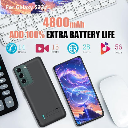 [2025 Version Battery Case for Samsung Galaxy S22, 4800mAh Rechargeable Extended Battery Charging/Charger Case, Add 100% Extra Juice (6.1 Inches) Black