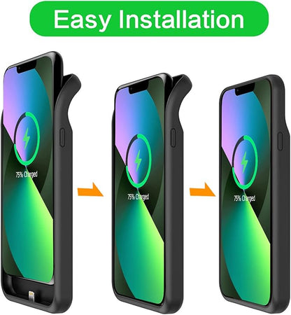 Battery Case for iPhone 13, [Upgraded] 10000mAh Rechargeable Portable Charging Case with Wireless Charging Compatible for iPhone 13 (6.1 inch) with Carplay Extended Battery Pack Charger Case (Black)