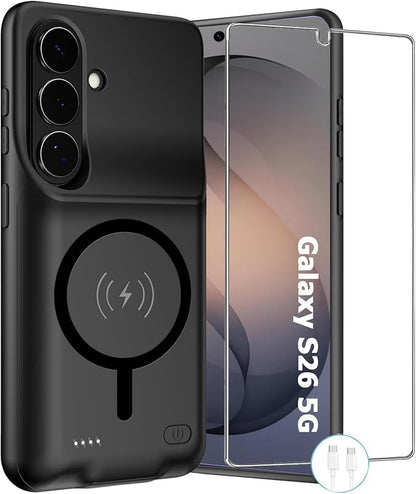 Wireless Charging Case for Galaxy S26, Upgraded 10000mAh Rechargeable Portable Charging Case Compatible with Galaxy S26 (6.3 inch) with Carplay Extended Battery Pack Charger Case (Black)