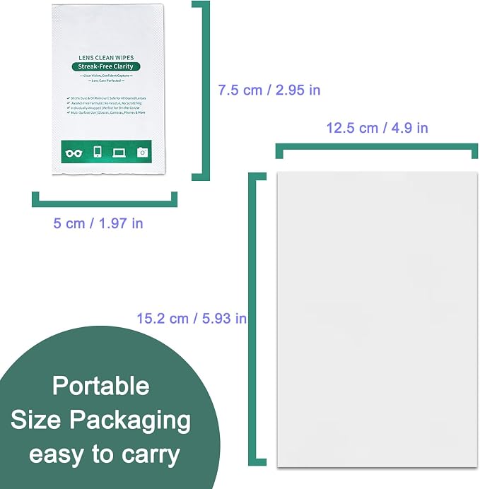200 Count XL Lens Wipes for Eyeglasses - Extra Large Pre-Moistened Cleaning Wipes for Glasses, Sunglasses, Camera Lenses, Phone Screens - Individually Wrapped, Ammonia-Free & Streak-Free