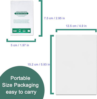 200 Count XL Lens Wipes for Eyeglasses - Extra Large Pre-Moistened Cleaning Wipes for Glasses, Sunglasses, Camera Lenses, Phone Screens - Individually Wrapped, Ammonia-Free & Streak-Free