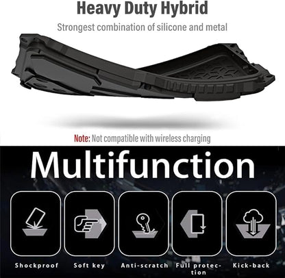 Armor Phone Case for iPhone 15 Military Grade Drop Tested 360 Full Protection Cover Heavy Duty Hybrid Metal Bumper Built-in Silicone Shockproof Dustproof with Screen Protector - Black
