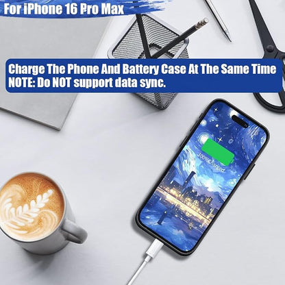 Battery Case for iPhone 16 Pro Max, 6000mAh Rechargeable Extended Battery Charging/Charger Case, Add 100% Extra Juice (6.9 Inches) Black