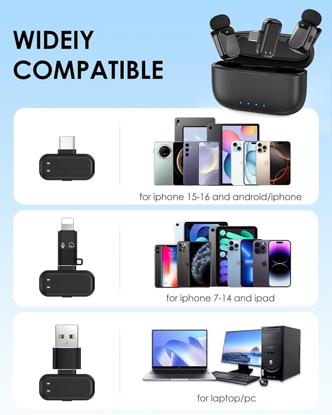 PoP voice Mini Wireless Lavalier Microphone for iPhone 17 16 15 & Android，Noise Cancellation，48KHz 16-Bit,24H Battery Life with Charging Case for Video Recording Podcast, Tiktok, Vlogging
